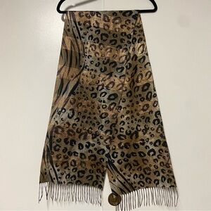 Cashmink superfine animal print with gold stripes scarf